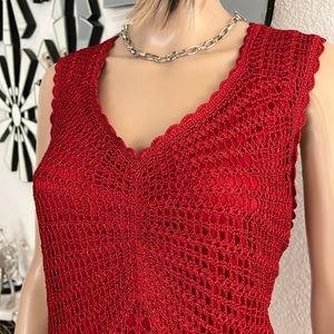 Handmade knitting Ladies tops in wine color size L Please check Measurement